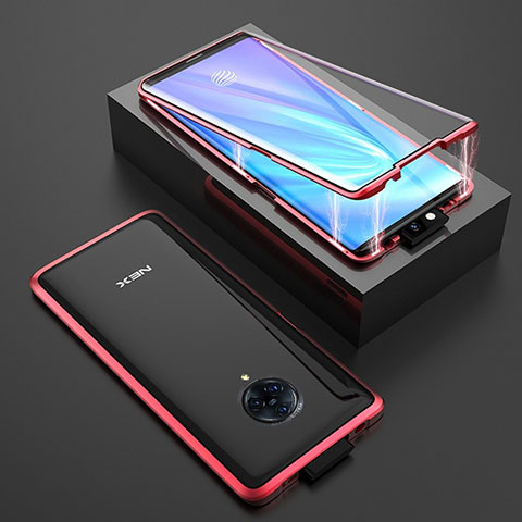 Coque Rebord Bumper Luxe Aluminum Metal Miroir 360 Degres Housse Etui Aimant M08 pour Vivo Nex 3 5G Rouge