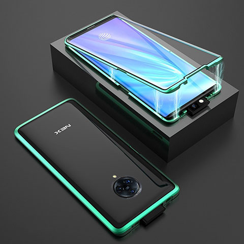 Coque Rebord Bumper Luxe Aluminum Metal Miroir 360 Degres Housse Etui Aimant M08 pour Vivo Nex 3 Vert