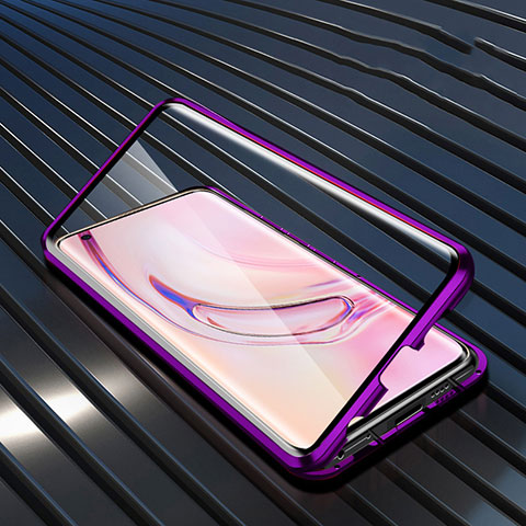 Coque Rebord Bumper Luxe Aluminum Metal Miroir 360 Degres Housse Etui Aimant M08 pour Xiaomi Mi 10 Pro Violet