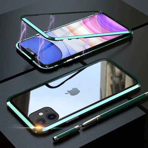 Coque Rebord Bumper Luxe Aluminum Metal Miroir 360 Degres Housse Etui Aimant M09 pour Apple iPhone 11 Vert