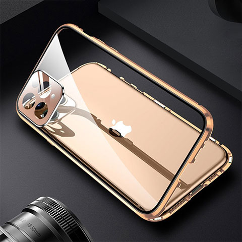 Coque Rebord Bumper Luxe Aluminum Metal Miroir 360 Degres Housse Etui Aimant M09 pour Apple iPhone 13 Pro Max Or