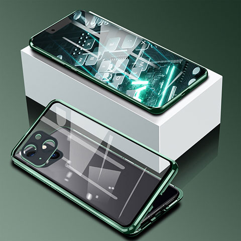 Coque Rebord Bumper Luxe Aluminum Metal Miroir 360 Degres Housse Etui Aimant M09 pour Apple iPhone 13 Vert