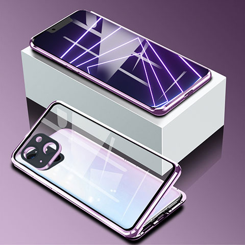 Coque Rebord Bumper Luxe Aluminum Metal Miroir 360 Degres Housse Etui Aimant M09 pour Apple iPhone 13 Violet