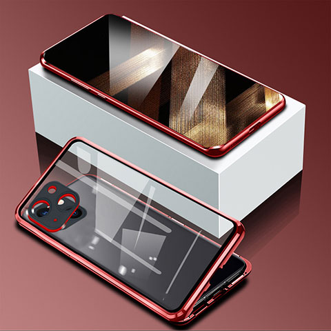 Coque Rebord Bumper Luxe Aluminum Metal Miroir 360 Degres Housse Etui Aimant M09 pour Apple iPhone 15 Rouge