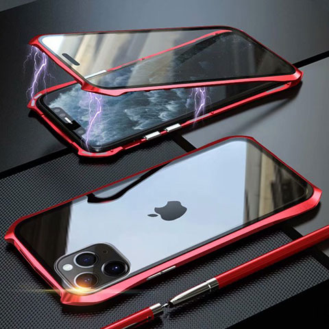 Coque Rebord Bumper Luxe Aluminum Metal Miroir 360 Degres Housse Etui Aimant M10 pour Apple iPhone 11 Pro Rouge