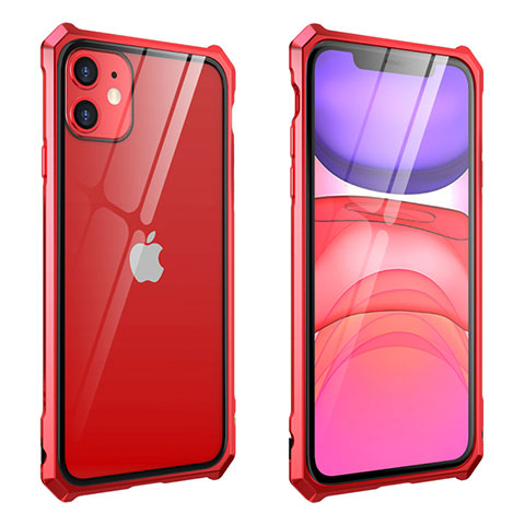 Coque Rebord Bumper Luxe Aluminum Metal Miroir 360 Degres Housse Etui Aimant M10 pour Apple iPhone 11 Rouge