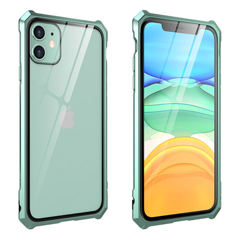 Coque Rebord Bumper Luxe Aluminum Metal Miroir 360 Degres Housse Etui Aimant M10 pour Apple iPhone 11 Vert