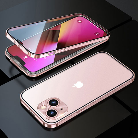 Coque Rebord Bumper Luxe Aluminum Metal Miroir 360 Degres Housse Etui Aimant M10 pour Apple iPhone 13 Mini Or Rose