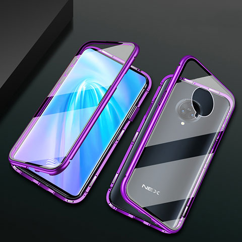 Coque Rebord Bumper Luxe Aluminum Metal Miroir 360 Degres Housse Etui Aimant M10 pour Vivo Nex 3 Violet