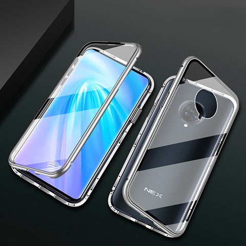 Coque Rebord Bumper Luxe Aluminum Metal Miroir 360 Degres Housse Etui Aimant M10 pour Vivo Nex 3S Argent