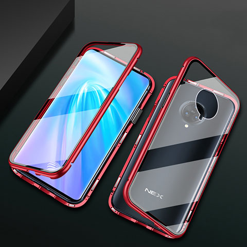 Coque Rebord Bumper Luxe Aluminum Metal Miroir 360 Degres Housse Etui Aimant M10 pour Vivo Nex 3S Rouge