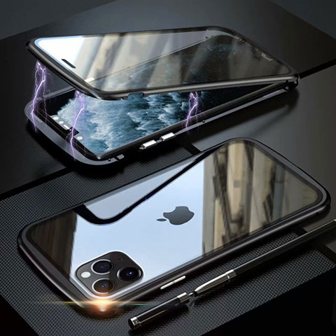 Coque Rebord Bumper Luxe Aluminum Metal Miroir 360 Degres Housse Etui Aimant M11 pour Apple iPhone 11 Pro Noir