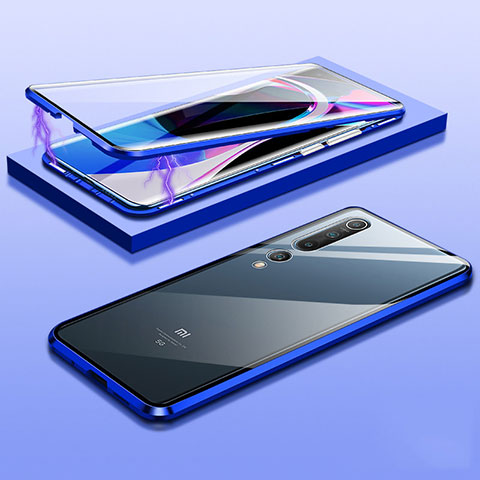 Coque Rebord Bumper Luxe Aluminum Metal Miroir 360 Degres Housse Etui Aimant M11 pour Xiaomi Mi 10 Bleu