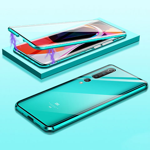 Coque Rebord Bumper Luxe Aluminum Metal Miroir 360 Degres Housse Etui Aimant M11 pour Xiaomi Mi 10 Vert