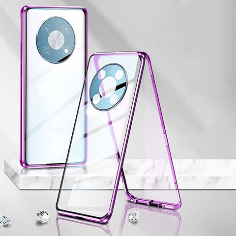 Coque Rebord Bumper Luxe Aluminum Metal Miroir 360 Degres Housse Etui Aimant P01 pour Huawei Enjoy 50 Pro Violet