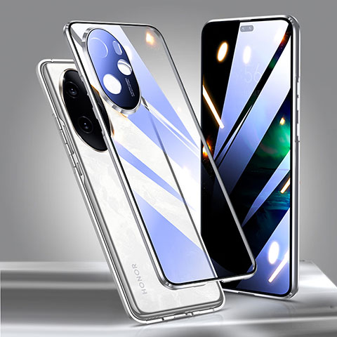 Coque Rebord Bumper Luxe Aluminum Metal Miroir 360 Degres Housse Etui Aimant P01 pour Huawei Honor 100 Pro 5G Argent