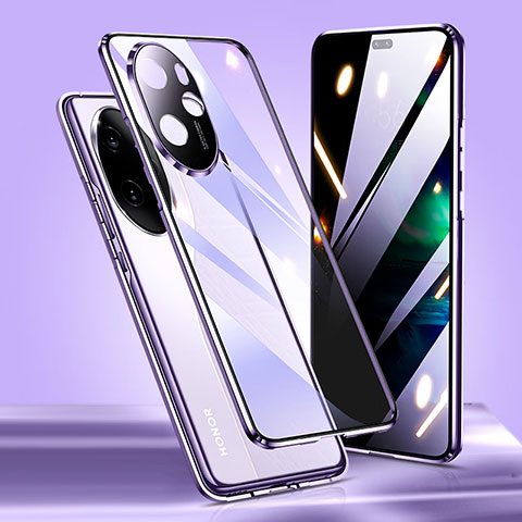 Coque Rebord Bumper Luxe Aluminum Metal Miroir 360 Degres Housse Etui Aimant P01 pour Huawei Honor 100 Pro 5G Violet