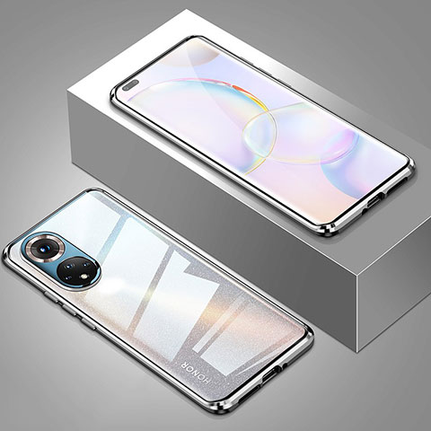 Coque Rebord Bumper Luxe Aluminum Metal Miroir 360 Degres Housse Etui Aimant P01 pour Huawei Honor 50 Pro 5G Argent