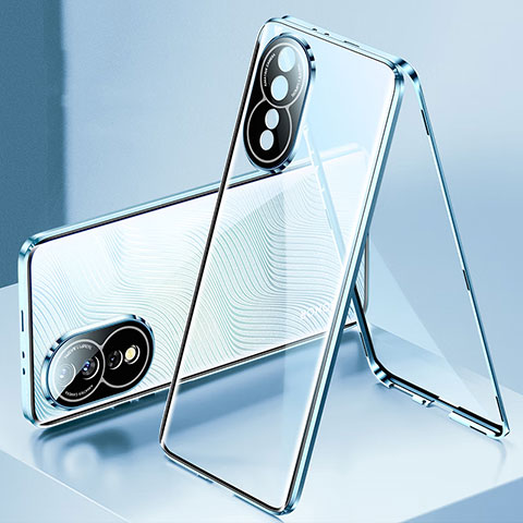 Coque Rebord Bumper Luxe Aluminum Metal Miroir 360 Degres Housse Etui Aimant P01 pour Huawei Honor 80 5G Bleu