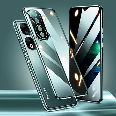 Coque Rebord Bumper Luxe Aluminum Metal Miroir 360 Degres Housse Etui Aimant P01 pour Huawei Honor 90 5G Vert