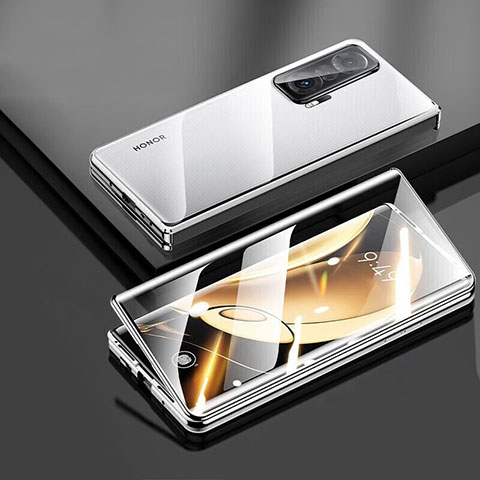 Coque Rebord Bumper Luxe Aluminum Metal Miroir 360 Degres Housse Etui Aimant P01 pour Huawei Honor Magic V 5G Argent