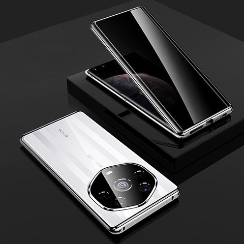 Coque Rebord Bumper Luxe Aluminum Metal Miroir 360 Degres Housse Etui Aimant P01 pour Huawei Honor Magic3 Pro+ Plus 5G Argent