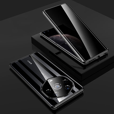 Coque Rebord Bumper Luxe Aluminum Metal Miroir 360 Degres Housse Etui Aimant P01 pour Huawei Honor Magic3 Pro+ Plus 5G Noir