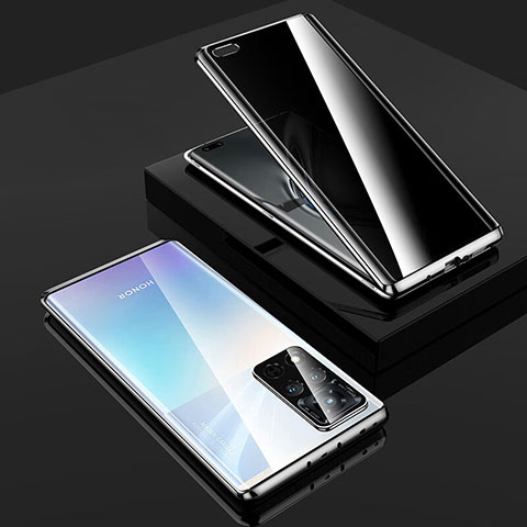 Coque Rebord Bumper Luxe Aluminum Metal Miroir 360 Degres Housse Etui Aimant P01 pour Huawei Honor V40 5G Argent