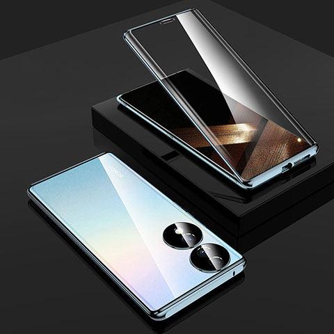 Coque Rebord Bumper Luxe Aluminum Metal Miroir 360 Degres Housse Etui Aimant P01 pour Huawei Honor X7b Bleu