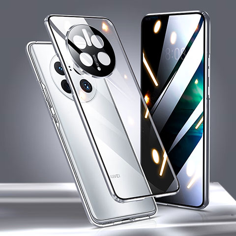 Coque Rebord Bumper Luxe Aluminum Metal Miroir 360 Degres Housse Etui Aimant P01 pour Huawei Mate 50 Pro Argent