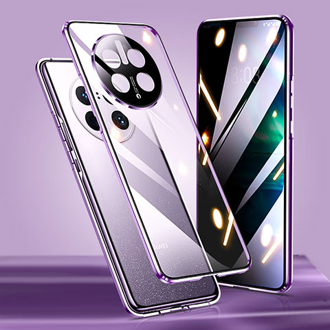 Coque Rebord Bumper Luxe Aluminum Metal Miroir 360 Degres Housse Etui Aimant P01 pour Huawei Mate 50 Pro Violet