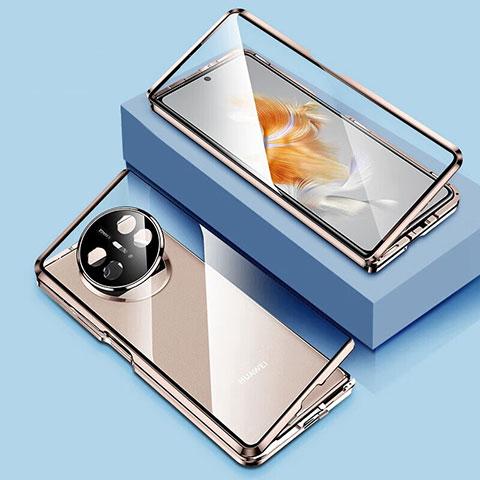 Coque Rebord Bumper Luxe Aluminum Metal Miroir 360 Degres Housse Etui Aimant P01 pour Huawei Mate X3 Or