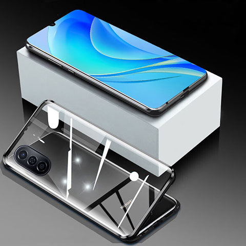 Coque Rebord Bumper Luxe Aluminum Metal Miroir 360 Degres Housse Etui Aimant P01 pour Huawei Nova Y70 Noir