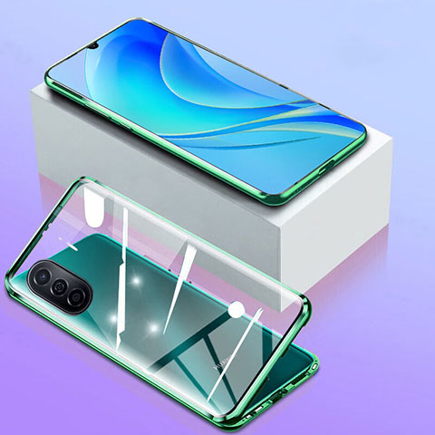 Coque Rebord Bumper Luxe Aluminum Metal Miroir 360 Degres Housse Etui Aimant P01 pour Huawei Nova Y71 Vert