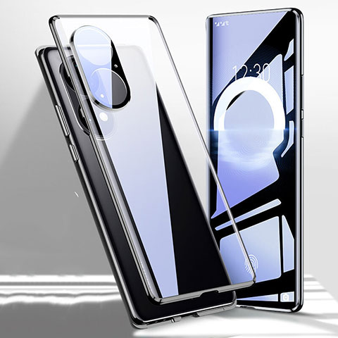 Coque Rebord Bumper Luxe Aluminum Metal Miroir 360 Degres Housse Etui Aimant P01 pour Huawei P50 Noir