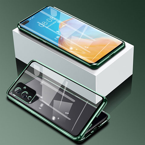 Coque Rebord Bumper Luxe Aluminum Metal Miroir 360 Degres Housse Etui Aimant P01 pour OnePlus 9 5G Vert