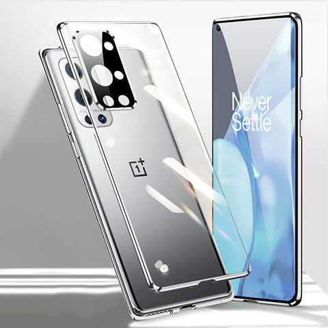 Coque Rebord Bumper Luxe Aluminum Metal Miroir 360 Degres Housse Etui Aimant P01 pour OnePlus 9R 5G Argent