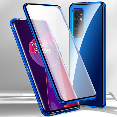 Coque Rebord Bumper Luxe Aluminum Metal Miroir 360 Degres Housse Etui Aimant P01 pour OnePlus 9RT 5G Bleu