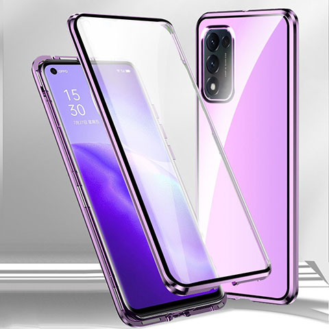 Coque Rebord Bumper Luxe Aluminum Metal Miroir 360 Degres Housse Etui Aimant P01 pour Oppo A53s 5G Violet