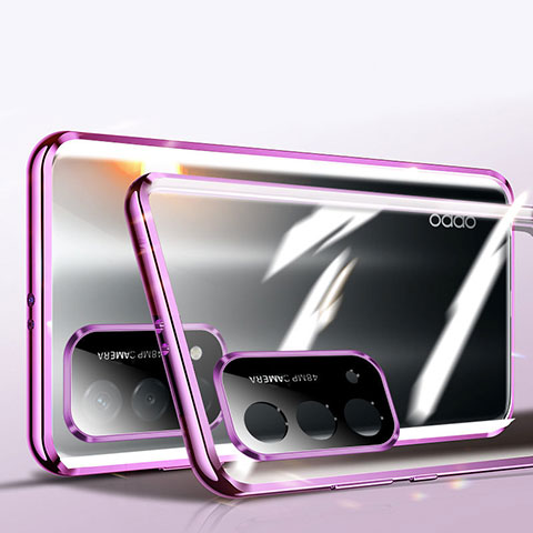 Coque Rebord Bumper Luxe Aluminum Metal Miroir 360 Degres Housse Etui Aimant P01 pour Oppo A54 5G Violet