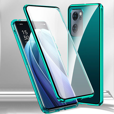 Coque Rebord Bumper Luxe Aluminum Metal Miroir 360 Degres Housse Etui Aimant P01 pour Oppo A56S 5G Vert