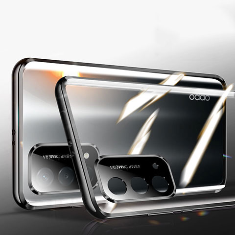 Coque Rebord Bumper Luxe Aluminum Metal Miroir 360 Degres Housse Etui Aimant P01 pour Oppo A74 5G Noir