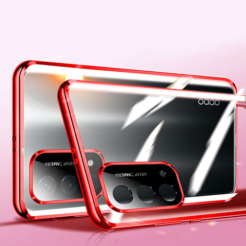 Coque Rebord Bumper Luxe Aluminum Metal Miroir 360 Degres Housse Etui Aimant P01 pour Oppo A74 5G Rouge