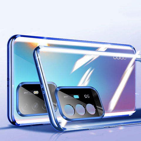 Coque Rebord Bumper Luxe Aluminum Metal Miroir 360 Degres Housse Etui Aimant P01 pour Oppo A94 5G Bleu