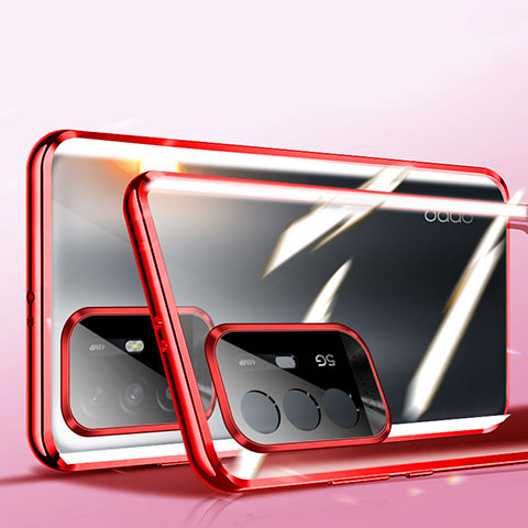 Coque Rebord Bumper Luxe Aluminum Metal Miroir 360 Degres Housse Etui Aimant P01 pour Oppo A94 5G Rouge