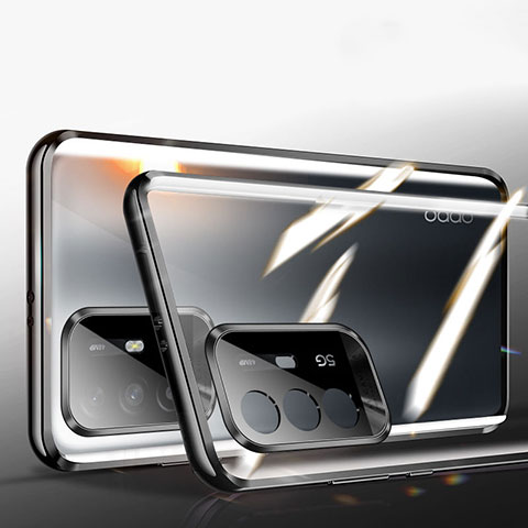 Coque Rebord Bumper Luxe Aluminum Metal Miroir 360 Degres Housse Etui Aimant P01 pour Oppo A95 5G Noir