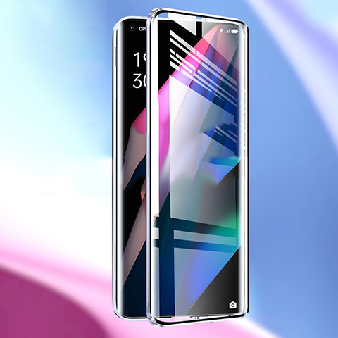 Coque Rebord Bumper Luxe Aluminum Metal Miroir 360 Degres Housse Etui Aimant P01 pour Oppo Find X3 5G Argent