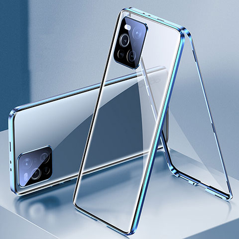 Coque Rebord Bumper Luxe Aluminum Metal Miroir 360 Degres Housse Etui Aimant P01 pour Oppo Find X3 5G Bleu