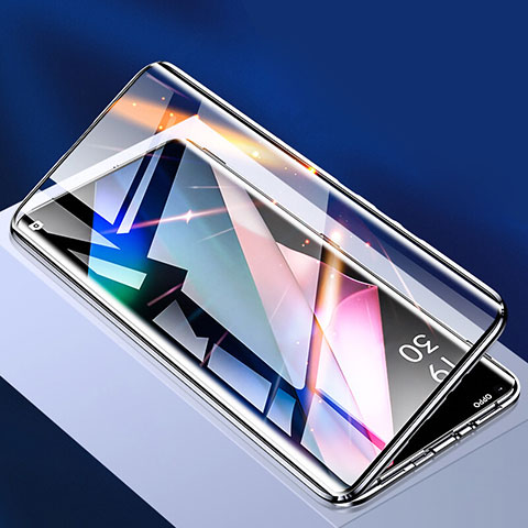 Coque Rebord Bumper Luxe Aluminum Metal Miroir 360 Degres Housse Etui Aimant P01 pour Oppo Find X3 5G Noir