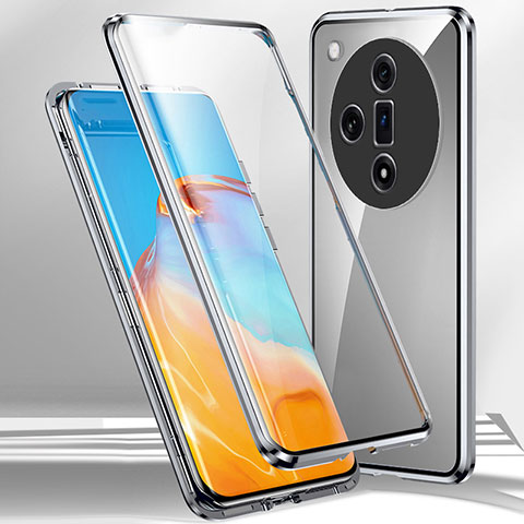 Coque Rebord Bumper Luxe Aluminum Metal Miroir 360 Degres Housse Etui Aimant P01 pour Oppo Find X7 5G Argent